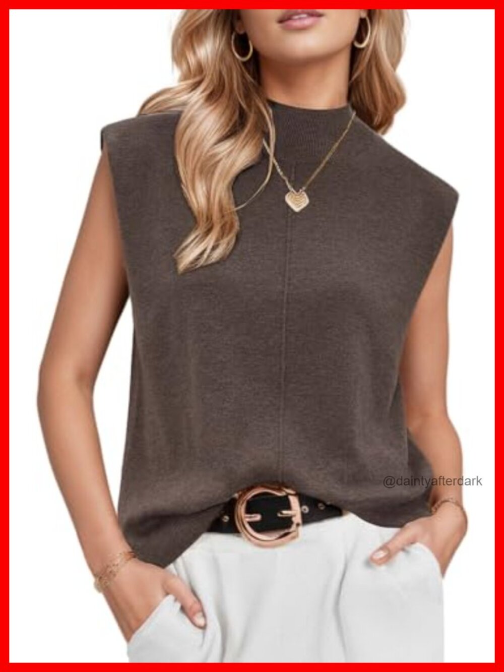 Wool Blend Mock Neck Sweater Vest Sleeveless Work Top